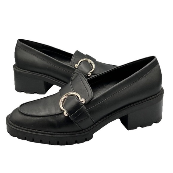 MARC FISHER Black Loafers Dancy 2 Womens 9.5 M Chunky Lug Sole Manmade y2k - Picture 1 of 10